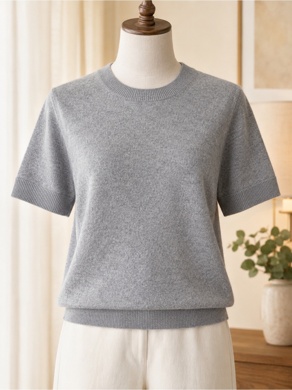NWT UNIQLO 100% Cashmere Mock Neck Half Sleeve Sweater Gray XL $89.90